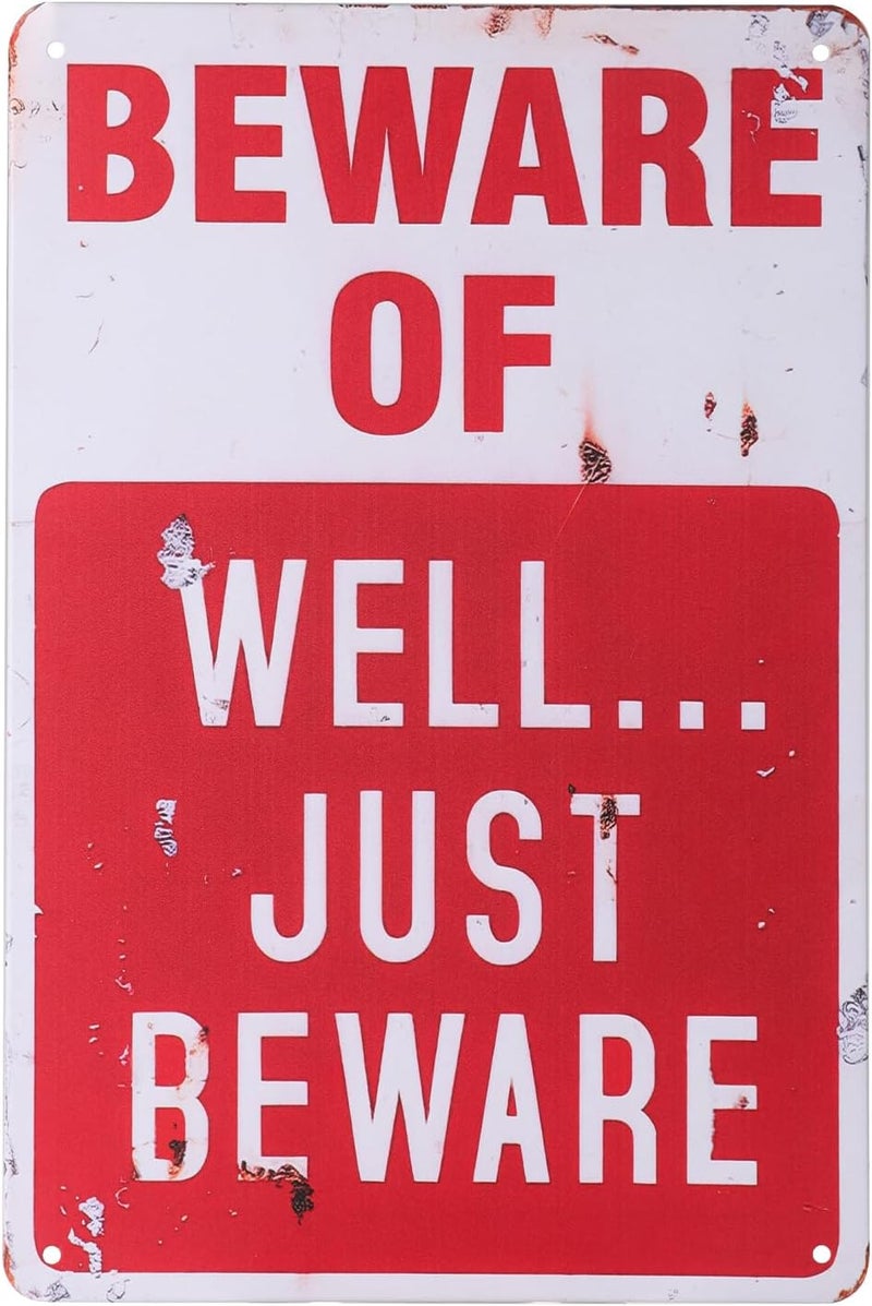 Alotpower Halloween Decorations Metal Tin Sign for Outdoor Yard, Garage Wall, Rustic Vintage Beware of Well Just Beware, 7.8x11.8in - Image 1
